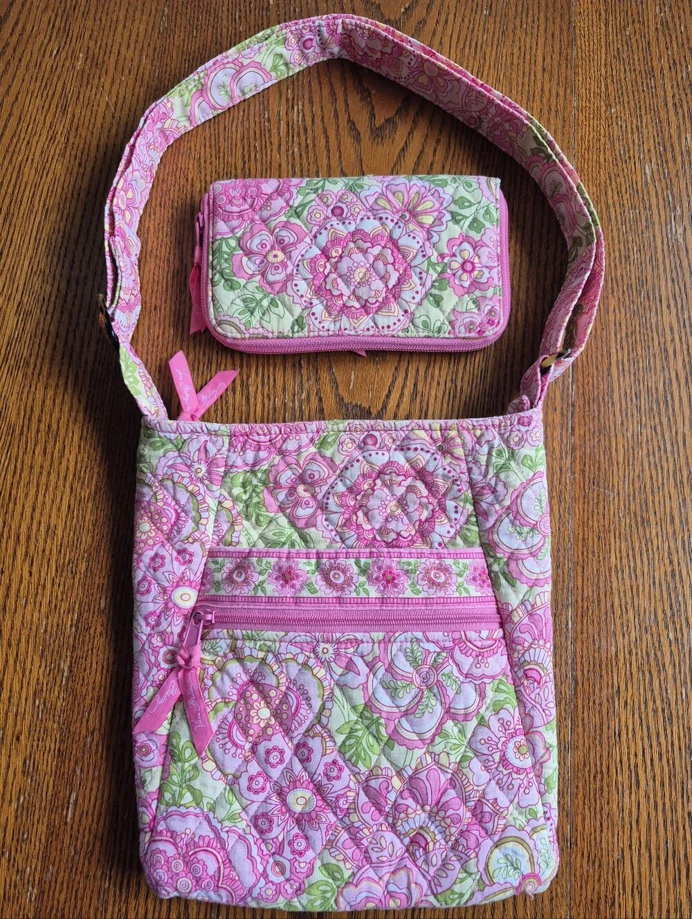 Vera Bradley Petal Pink Crossbody Bag With Matching Wallet